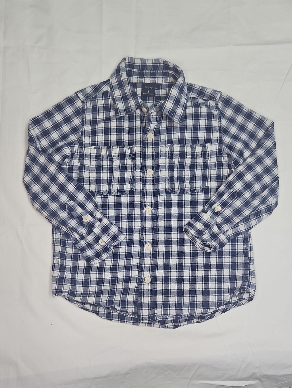 GAP Boys Navy & White Plaid Button-Down Shirt for Kids Size 5